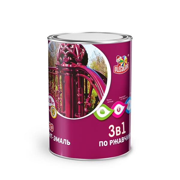 ГРУНТ ЭМАЛЬ OLECOLOR (2 кг, 3 в1 по ржавчине, Белый, (9949))