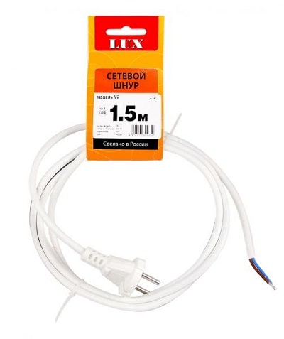 ШНУР СЕТЕВОЙ LUX (1,5 м 2 V, сеч.провода 2 х 0,75, 6 А/250 В, (V2-01))