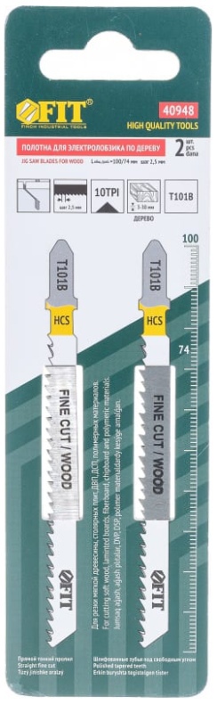 ПОЛОТНО ДЛЯ ЭЛЕКТРОЛОБЗИКА  FIT (100 мм, по дереву, прямой рез, 2 шт, (40948))